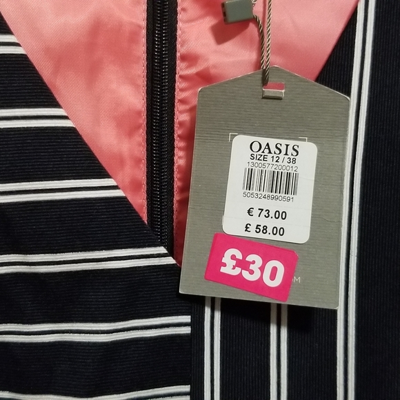 NWT 🇬🇧 Oasis UK Striped Navy Dress - Picture 5 of 7